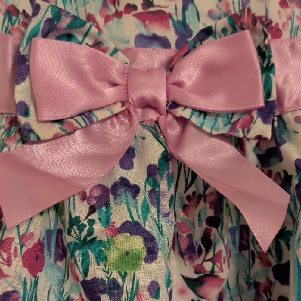 Easter 🐰🐣Blueberi Boulevard Floral Sleeveless Dress with Pink Satin Waist Bow - Picture 4 of 7